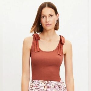 NEW Loft Bow Tie Strap Burnt Orange Sleeveless Ribbed Tank Size Large Petite NWT